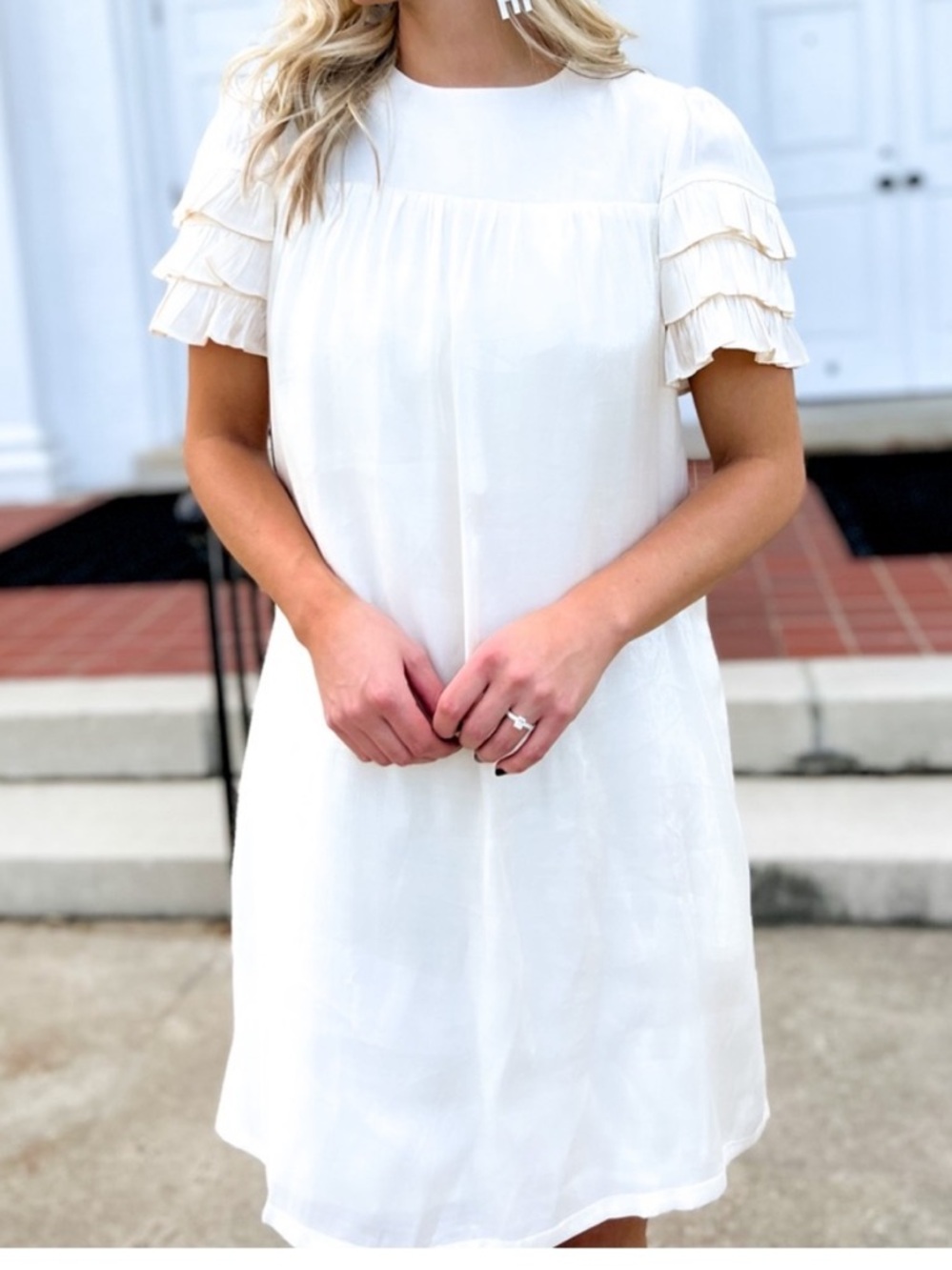 Pinch Ivory Mini Dress with Tiered Short Ruffle Sleeves